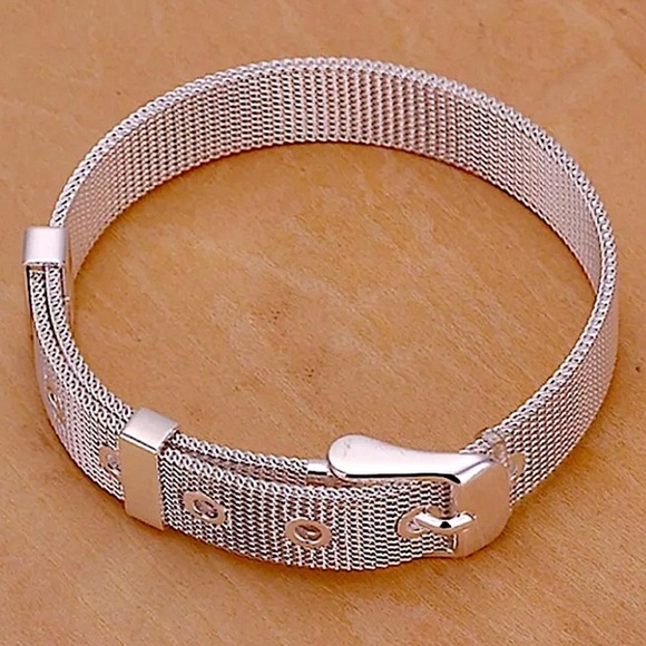 Sterling Silver Belt Buckle Unisex Bracelet Mesh - Picture 10 of 13